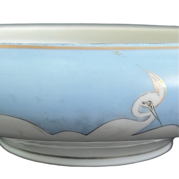 Nippon • Vintage Hand Painted Victory White Crane Egret Bird Footed Bowl Dish - Picture 12 of 16